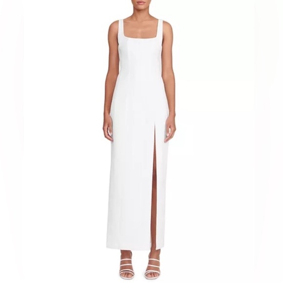 STAUD White Cotton Blend Portrait Dress Maxi/Midi Straight Slit - Picture 1 of 11